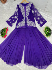 Beautiful Thread With Peral Work Purple Sharara Suit.