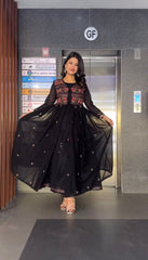 Fashionable Black Color Anarkali Gown With Shrug