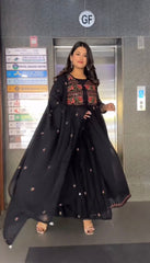 Fashionable Black Color Anarkali Gown With Shrug