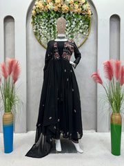 Fashionable Black Color Anarkali Gown With Shrug