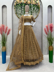 Admiring Beige Color Work Butterfly Net Lehenga Choli