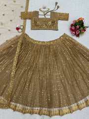 Admiring Beige Color Work Butterfly Net Lehenga Choli