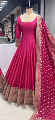 Shining Embroidery Sequence Work Pink Color Gown