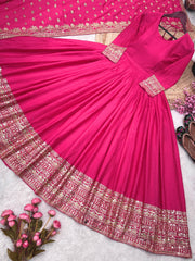 Shining Embroidery Sequence Work Pink Color Gown