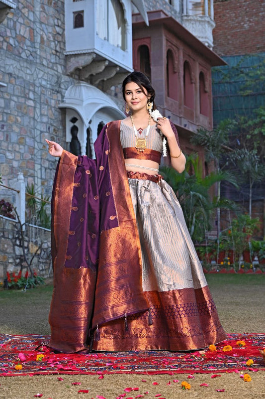 Glimmering Zari Weaving Work Maroon Color Lehenga Choli