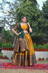 Glimmering Zari Weaving Work Yellow Color Lehenga Choli