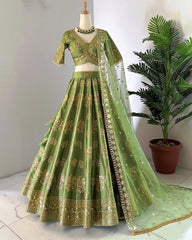 Shining Sequence Work Green Color Lehenga Choli