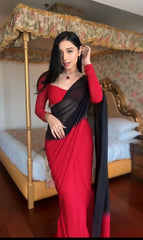 Beautiful Red And Black Colour Design Saree