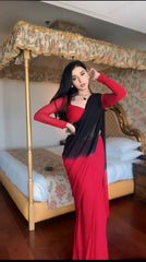 Beautiful Red And Black Colour Design Saree