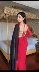 Beautiful Red And Black Colour Design Saree