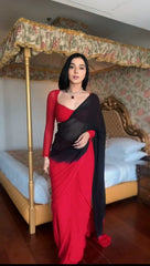 Beautiful Red And Black Colour Design Saree