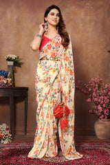 Beautiful Flower Digital Print Design Ready To Wear Saree