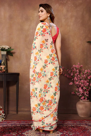 Beautiful Flower Digital Print Design Ready To Wear Saree