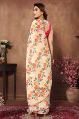 Beautiful Flower Digital Print Design Ready To Wear Saree