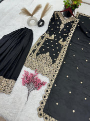 Fancy Sequence Work Black Color Suit