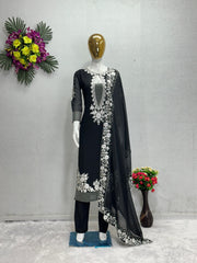 Party Wear Black Embroidery Work Stitch Salwar Suit