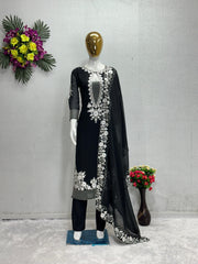 Party Wear Black Embroidery Work Stitch Salwar Suit