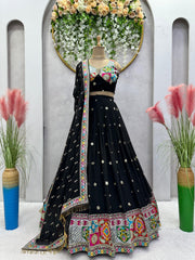 Opulent Thread With Sequence Work Black Color Lehenga Choli