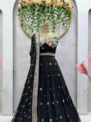 Opulent Thread With Sequence Work Black Color Lehenga Choli