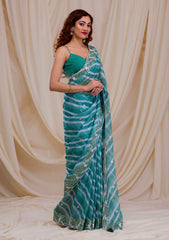 Outstanding Embroidery Work Rama Color Digital Print Saree