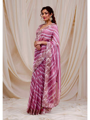 Outstanding Embroidery Work Pink Color Digital Print Saree