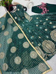 Delightfu Embroidery Sequence Work Green Color Gown