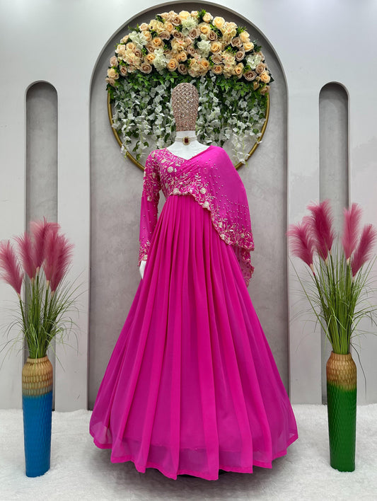 Beautiful Sequence Work Pink Color Gown