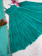 Outstanding Rama Color Ruffle Anarkali Gown