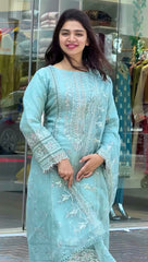 Outstanding Embroidery Work Sky Blue Color Anarkali Suit