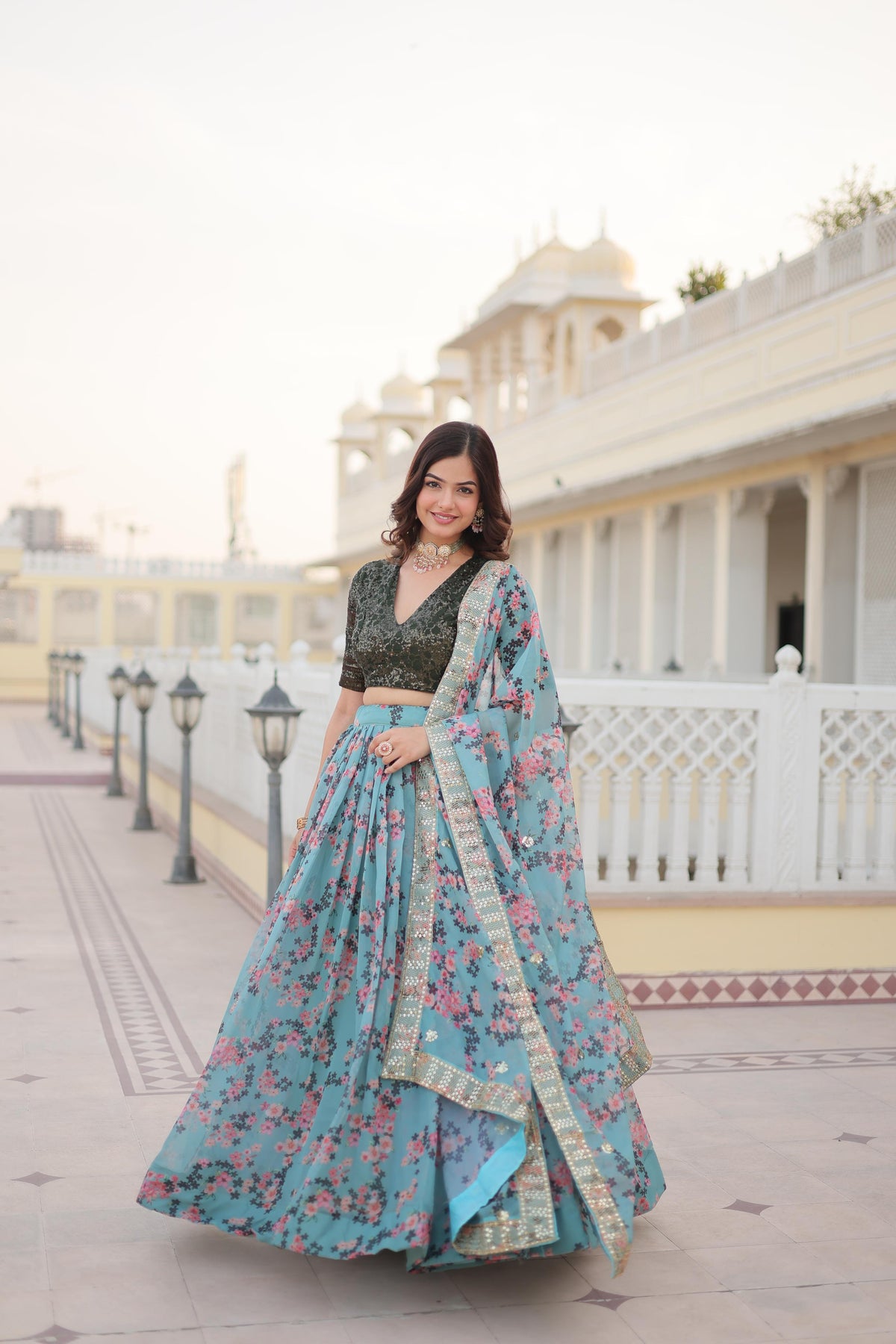 Mesmerizing Digital Printed Sky Color Lehenga Choli