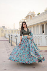 Mesmerizing Digital Printed Sky Color Lehenga Choli