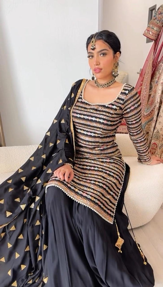 Outstanding Sequence Work Black Color Palazzo Suit