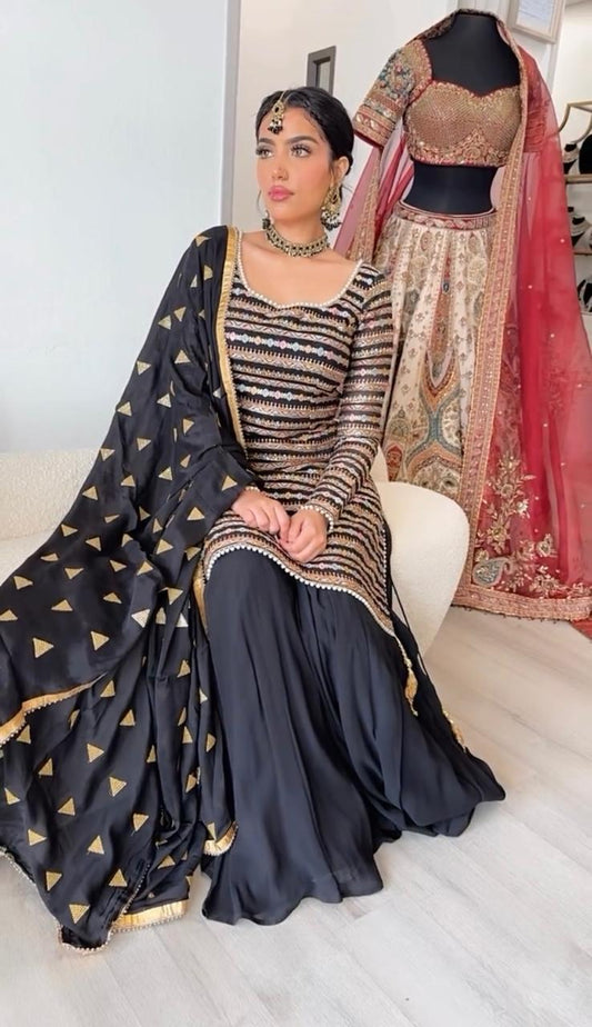 Outstanding Sequence Work Black Color Palazzo Suit