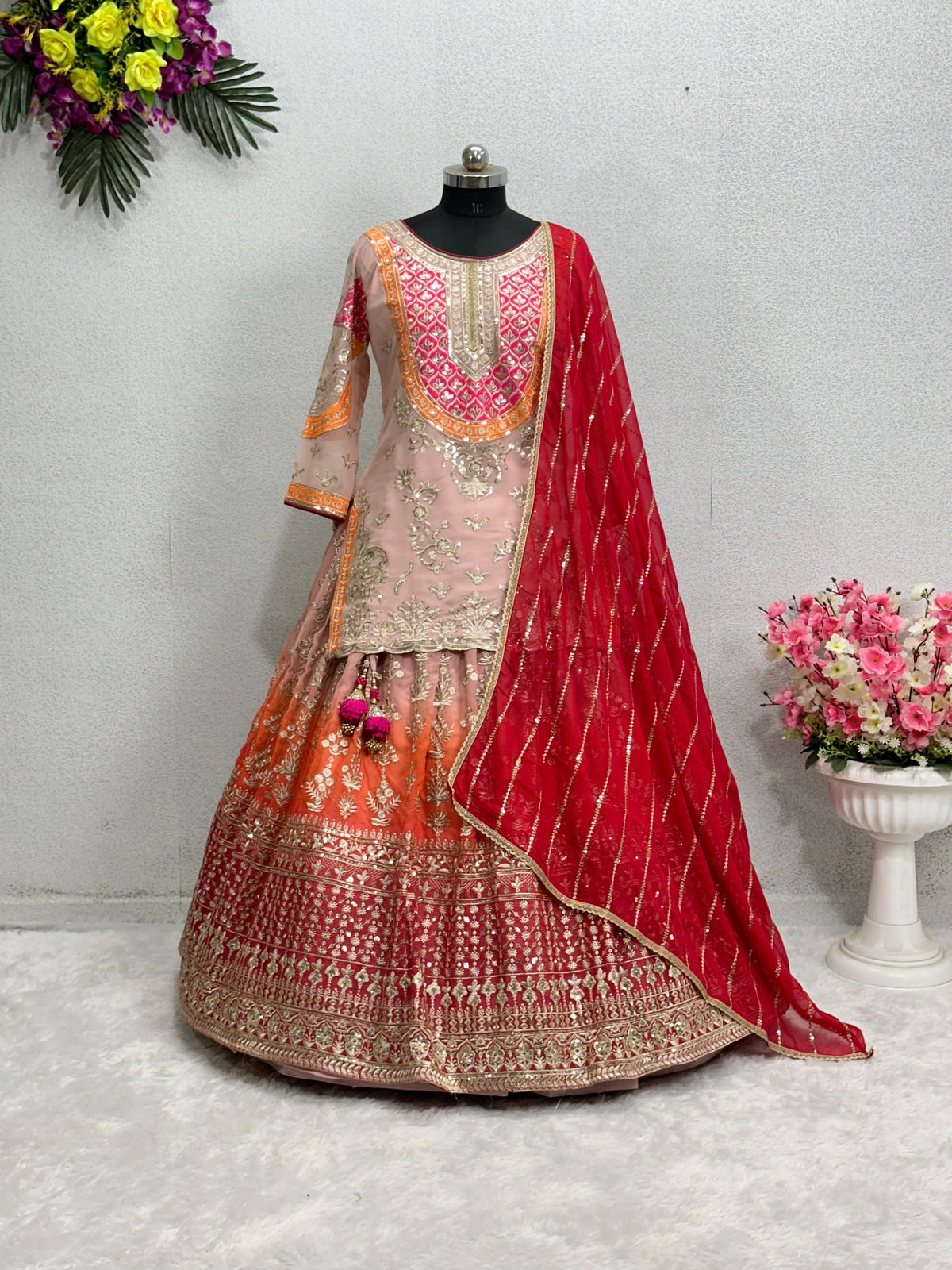 Mesmerizing Sequences Work Cram Color Lehenga Choli