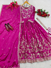 Classy Embroidery Work Pink Color Gown