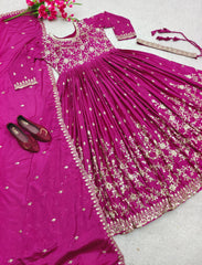 Classy Embroidery Work Pink Color Gown