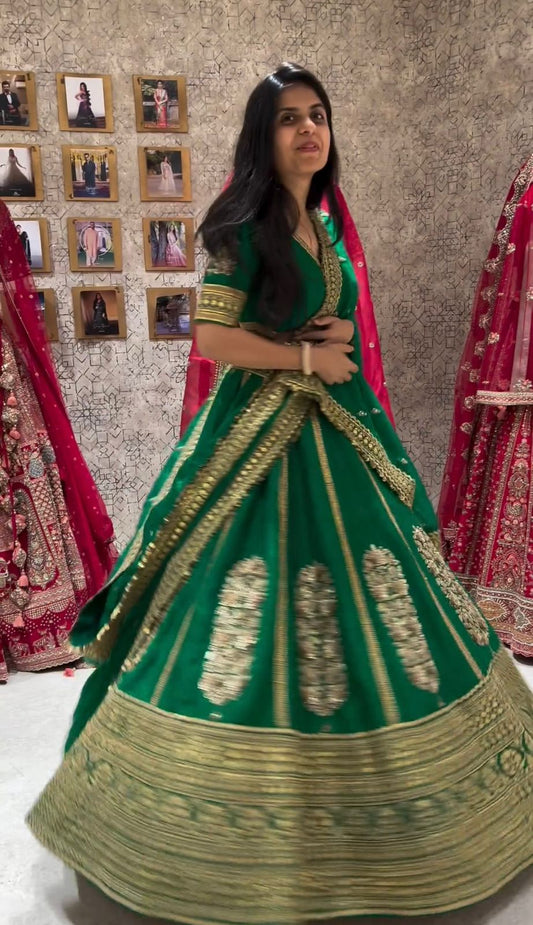 Embellished Thread With Sequence Work Green Color Lehenga Choli