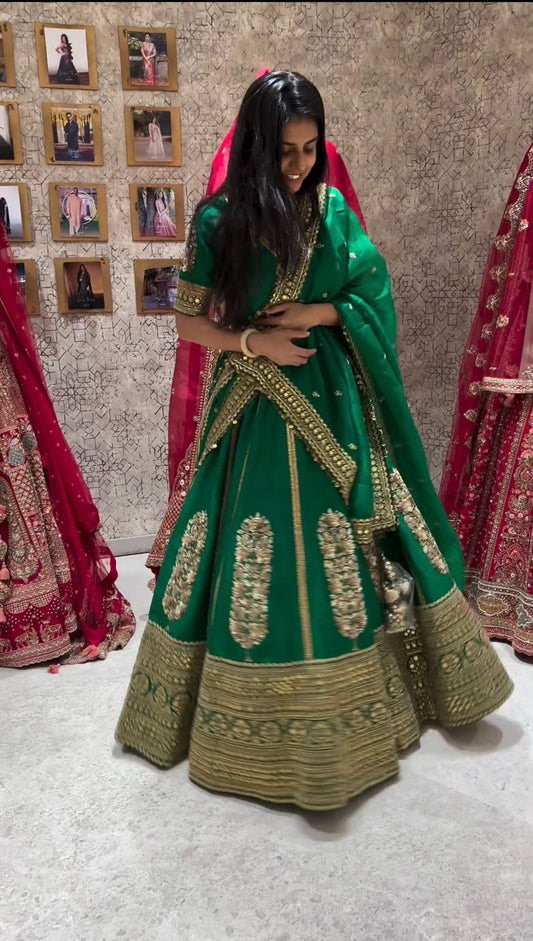 Embellished Thread With Sequence Work Green Color Lehenga Choli