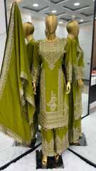 Luxuriant Embroidery Work Green Color Anrakali Suit