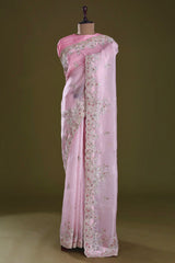 Mesmerizing Embroidery Multi Treads Pink Color Saree