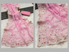 Mesmerizing Embroidery Multi Treads Pink Color Saree