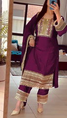 Outstanding Embroidery Sequence Work Purple Color Anarkali Suit