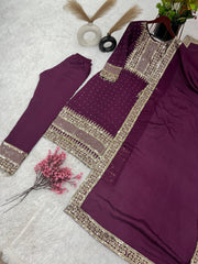 Outstanding Embroidery Sequence Work Purple Color Anarkali Suit