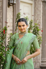 Stunning Light Green Color Soft Cotton Tussar Saree