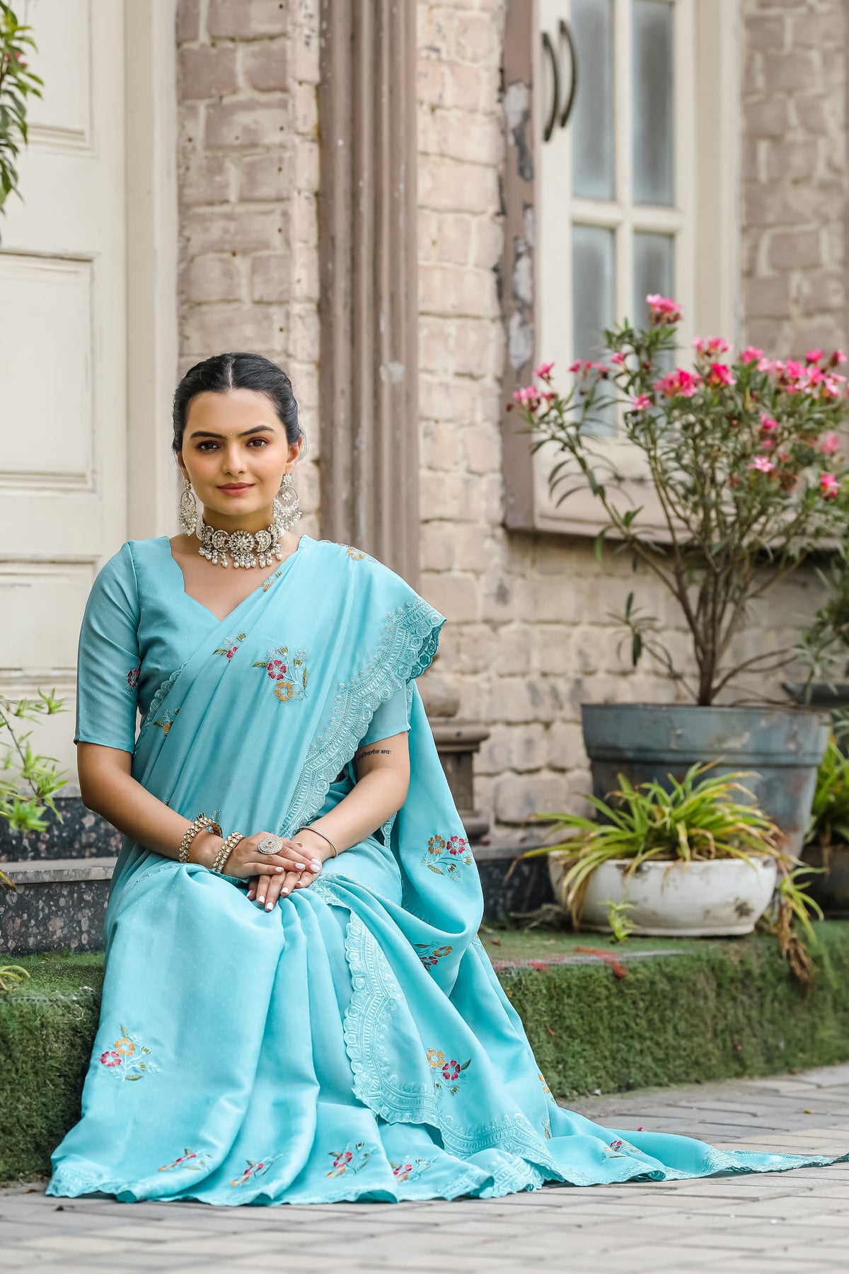 Stunning Sky Blue Color Soft Cotton Tussar Saree