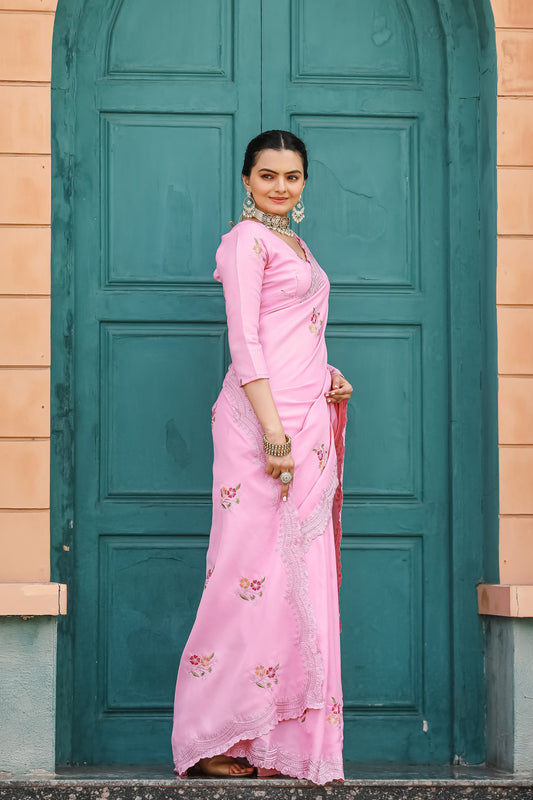 Stunning Light Pink Color Soft Cotton Tussar Saree