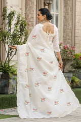 Stunning White Color Soft Cotton Tussar Saree