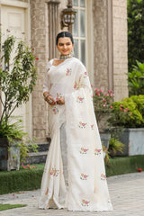 Stunning White Color Soft Cotton Tussar Saree