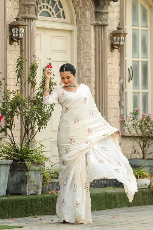 Stunning White Color Soft Cotton Tussar Saree