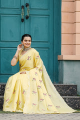 Stunning Yellow Color Soft Cotton Tussar Saree